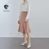 Fansilanen Zarif Yüksek Bel Şifon Uzun Etek Kadın Bahar Yaz Vintage Pembe A-line Kadın Rahat Saten Korece 210607