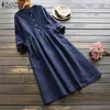 Autumn Embroidery Long Shirt Dress Vintage Casual Cotton Linen Vestidos Women Long Sleeve Sundress Kaftan Plus Size