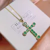 Choucong Brand Unique Cross Pendant Sparkling Luxury Jewelry 18K Gold Fill 11PCS Round Cut Emerald CZ Diamond Gemstones Women Wedding Clavicle Necklace Gift