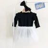 Automne Enfants Fille Costume Vêtements Infantile Bébé Filles À Manches Longues Pure Color Barboteuses + Tulle Jupe Bande De Cheveux Vêtements Ensembles 210521