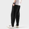 2021 Casual Pants Men's Chinese Style Linen Harem Sports Pants Beam Feet Cotton and Linen Solid Color Trousers Loose Bloomers X0723