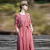 Autumn Vintage Simple Atmosphere Loose Dress with Belt Waist Slimming Long Sleeves Square Neck Skirt Women 210514
