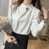 Kvinnors Blusar Skjortor Designer Vit Svart Pullover Chiffon Blusskjorta 2021 Sommar Kvinnor Koreansk Fashion Casual Office Lady Eleganta Toppar