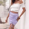 Ruched Lace Up Purple Women Bodycon Stickad Sexig Party Club Mini Chic Elegant Office Kjol Kvinna 210415