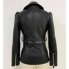 優秀な品質のStylish Runway Designerのジャケットの女性の紐の取り外し可能なジッパーの合成レザーコート210521