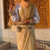 Champagne Gold Muslim Indian Wedding Dresses 2022 Luxury Sparkly Beaded Lace Hijab Kaftan Caftan Marocain Long Sleeve Bridal Gown