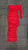 カジュアルドレス赤い包帯ドレス2022長袖片方の肩midi bodyconヴィンテージvestios bandagem