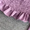 Autumn Women Purple/Red/Green Ruffle Short Shirt Vintage Square Collar Puff Sleeve Draped Short Blouse Female ELegant Tops 2022
