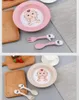 Pratique de la vaisselle pour enfants Paille de blé dessin animé enfants nordique cuillère cuillère fourchette trois pièces ensemble 4 couleurs