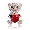 Big Crystal Heart Bear Brooch Cute Animal Pins and Brooches for Women Dress Coat Badges Jewelry