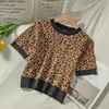 Korobov Vintage Leopard Women Jumper Femme Coreano Maglioni manica corta Autunno Inverno Short Sexy Sueter Mujer 210430