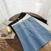 Ly Varey LIN летние женщины повседневные однобортные карманы a-line джинсовые юбки сладкий сплошной цвет высокой талии женские mini 210526