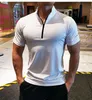 Camiseta con cremallera para hombre, entrenamiento correr en gimnasio, Fitness, culturismo, deporte informal, camisetas de manga corta de algodón para hombre