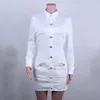vit tweed skjorta klänning kvinnor höst vinter bodycon mini klänning vintage kontor knapp långärmad klänning vestidos 210415