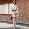 [EAM] Women Pleated Split Joint Elegant Cake Dress Round Neck Long Sleeve Loose Fit Fashion Spring Autumn 1D135 21512