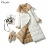 Fi Winter Dames Turtleneck White Duck Down Coat Double Breasted Warm Parkas Dubbelzijdig Down Down Long Jacket 211221