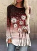 2021 Lato Gradient Kwiatowy Drukuj Kobiety Bluzka Koszula Długie Rękawy Topy Casual Plus Rozmiar Luźne Streetwear Eleganckie Pretal Party X0628