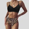 Hög midja bikini badkläder kvinnor baddräkt sexig leopard bikinis set slips färgas brasiliansk simning för bad kostym strand slitage 210520