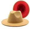 タン底パッチワークとオリーブグリーン2トーンカラーウールフェルトジャズFedora Hats女性男性パーティーフェスティバル正式な帽子
