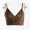 Kobiety Sexy Głębokie V Neck Leopard Print Spaghetti Pasek Y2K Crop Tank Topy Cropped Camisole Summer Party Club Streetwear 210517