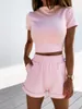 Women's Tracksuits Black Two Piece Set 2 Sets Womens Outfits Crop Top And Short For Women Summer 2021 Casual Pink Outfit Matching