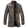 High Quality Leather Jacket Men Slim Warm Washed Leather Motorcycle Biker Jackets Standing Collar Coat Plus size 4XL Long Parkas P0813