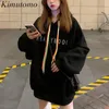 Kimutomo Kobiety Bluzy Zima Korea Moda Preppy Style Panie Dzikie Gruby Z Kapturem Z Długim Rękawem Pulower Outwear Loose 210521