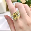 Cluster ringar 2021 Trend 925 Sterling Silver för flickvän 13 * 16mm Stor Gemstone Topaz Pink Quartz Lab Diamond Engagement Ring Smycken