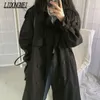 Trençkot Sonbahar Giyim Kadın Kore Retro Orta Uzunlukta Rüzgarlık Büyük Yaka Kruvaze Askı Bel Gevşek Puf Kollu Kadın Yün