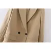 Woman Blazer Office Lady Suit Jacket Double Breasted Notched Collar Solid Color 210421