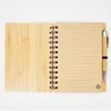 Cahier à spirale bois bambou couverture cahier spirale bloc-notes avec stylo étudiant bloc-notes environnementaux en gros fournitures scolaires LLF12367