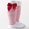 Chaussettes mignon rayé bébé fille automne hiver doux princesse arc genou haut doux coton pour tout-petits enfants 6-12 mois