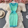 Dames gebreide mini korte jurk zomer aankomst mode jurken chique Koreaanse bodycon mouwloze tank vestidos 210601