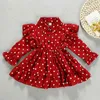 Lente herfst meisjes jurk koreaanse lange mouwen polka dot revers prinses kinderkleding baby meisje banket 210515