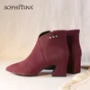 Sophitina sexy puntige neus laarzen hoge kwaliteit kid suede mode rits metalen decoratie comfortabele hoge vierkante hak speciale des 210513