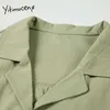 Yitimuceng блузка женские карманы кнопка рубашки негабаритные однокомнатные белые светлые армии зеленые летние корейские моды вершины 210601