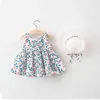 Summer Baby Girls Bez Rękawów Beach Sukienka Dla Dzieci Odzież Zestaw Ruffles Princess Dresses Bowknot Spódnica Słomy Kapelusz Stroje 1 2 3 4Y G1215