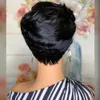 Krótkie pixie cięte ludzkie włosy faluje peruka naturalny czarny kolor łyke peruki Brazylijskie Remy dla kobiet pełne hine s