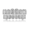 Europa y América Hip Hop Iced Out Square CZ Gold Plated Bling Teeth Grillz Top Bottom Diamond Teeth Grillzs Set para Hombres Mujeres Hip Hop Grills