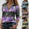 Camicia vintage a maniche lunghe con cerniera con scollo a V Camicetta retrò sfumata geometrica Lady Top Fashion Europa e America Abbigliamento all'ingrosso Blous da donna