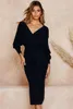 Günlük Elbiseler Kazak Elbise Kadınlar Uzun Kollu Kış Bandaj Bodycon V Yaka Fal Siyah Örme Parti için Seksi