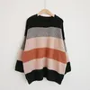 H.SA Fall Fashion Women Striped Sweater Jumpers Long Oversized Pulloveres Flare Sleeve Knitwear Pull korean style 210417