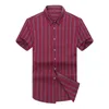 Artı Boyutu 7XL 6XL 5XL Erkek Iş Rahat Kısa Kollu Çizgili Gömlek Düğme Yukarı Pamuk Erkek Kırmızı Mavi Sosyal Elbise Gömlek 210528
