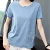 Été Tops Broderie Géométrique T-shirt Coton T Femmes Casual Plus Taille Tshirt Femme À Manches Courtes Tee Femme 210615