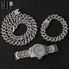 Colar de hip hop + relógio + pulseira bling gelado fora miami zircon cubano prong pavimentar strass homens pulseira de bracelete para homens jóias x0509