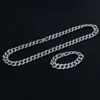 Hip Hop 2pcs Kit Miami Curb Cuban Chain Necklace 13-15MM Golden Iced Out Paved Rhinestones CZ Bling Rapper Necklaces Men Jewelry X0509