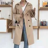 Elegant Kantoor Solid Long Trench Coat Vrouwen Batwing Mouw Losse Dames met Riem Casual Wide Taille 210508