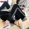 Gold Velvet Side slits Harem Pants Female Winter Trouser Large Size Sweatpants Women Baggy With Stripes Women's Warm 210428