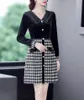 Casual Dresses Diamond Lapel Stitching Tweed High Waist A-line Single-breasted Dress Women's Autumn And Winter