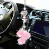 Accesorios ostentosos para espejo de coche para mujer, corazón de amor ostentoso y bola de felpa rosa, diamantes de imitación ostentosos, accesorios para coche con diamantes de cristal